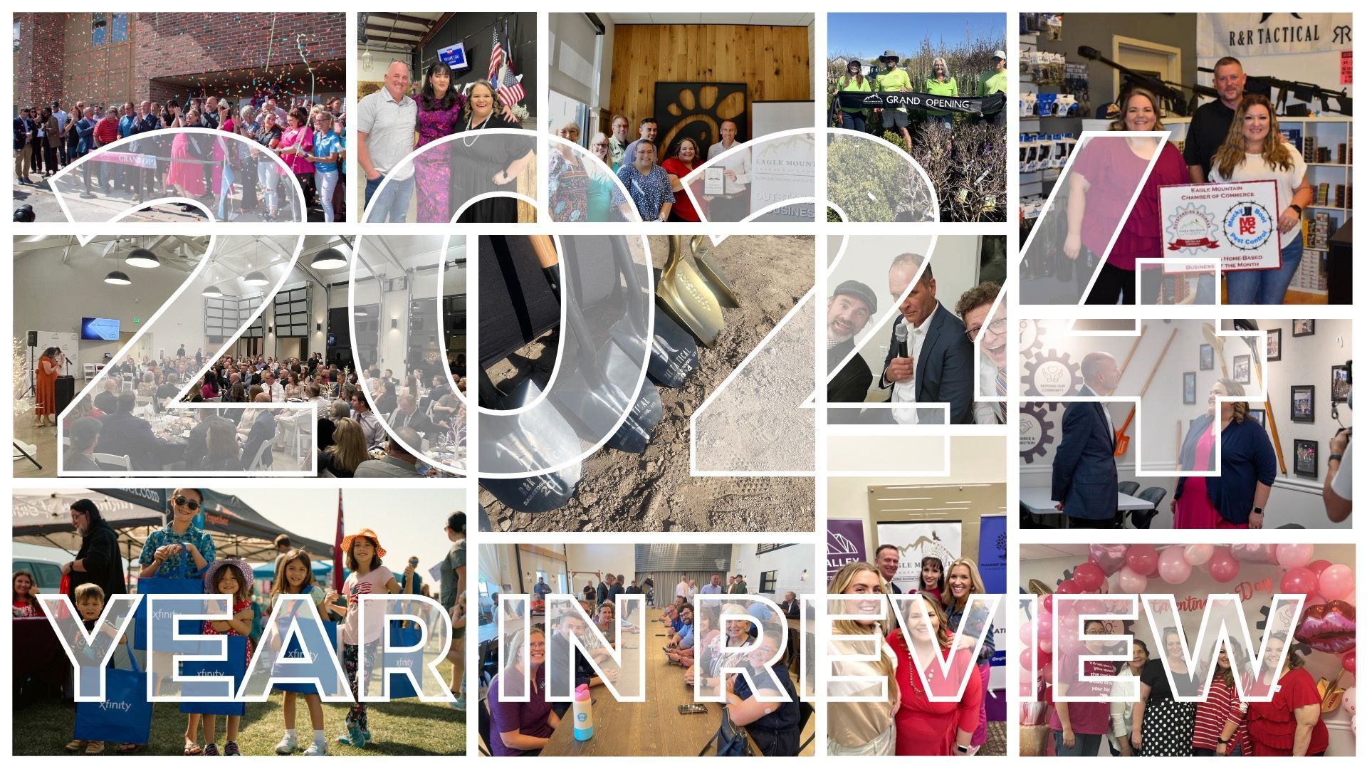A collage of photos of people and the year in review.