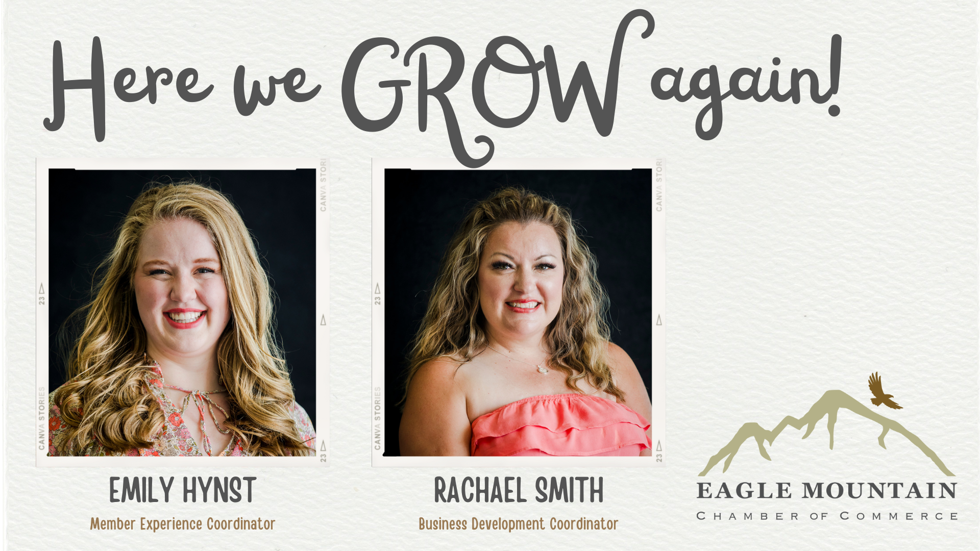 Two women are standing next to each other on a poster that says `` here we grow again ''.
