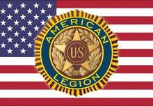 A flag with the american legion logo on it