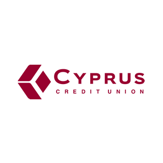 The logo for cyprus credit union is red and white