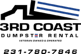 Logo for 3rd Coast Dumpster Rental: black dumpster illustration, blue stripes, phone number, "Veteran Owned & Operated".