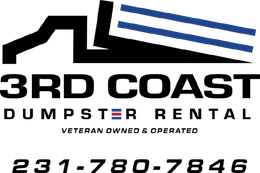 Logo for 3rd Coast Dumpster Rental: black dumpster illustration, blue stripes, phone number, 