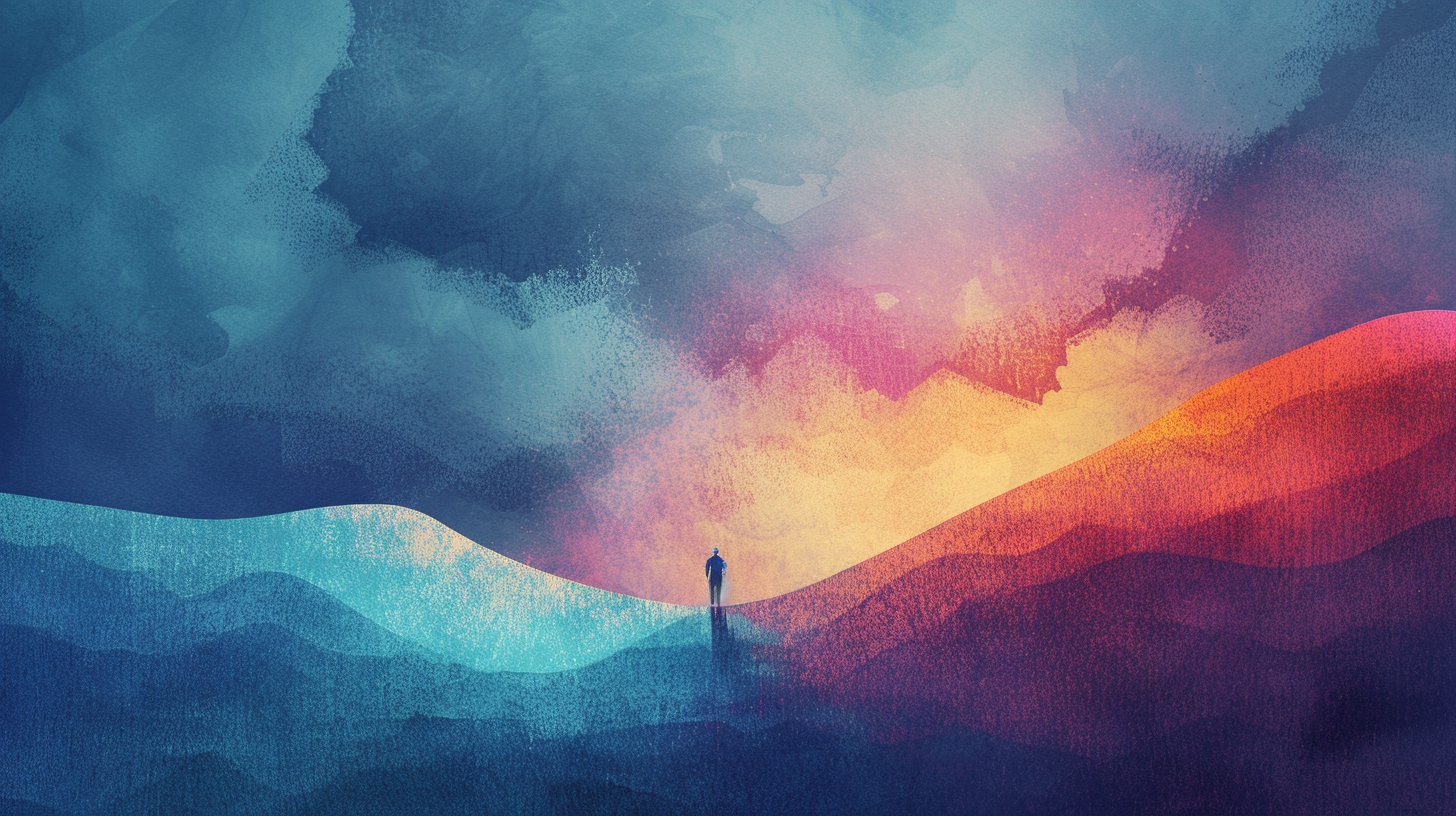 A figure walking through a storm toward light, symbolizing the productive discomfort that comes with intentional fundraising transformation in nonprofits.