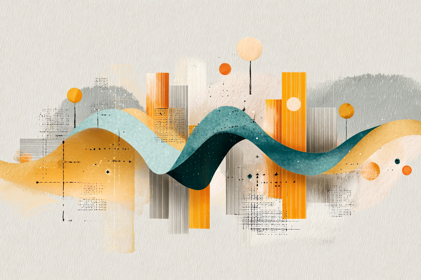 Abstract illustration of a smooth continuous line above jagged bars with calendar ticks, representing how nonprofits strengthen resilience through monthly donor programs and predictable giving.