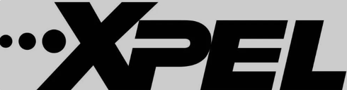 A black and white logo for xpel on a white background