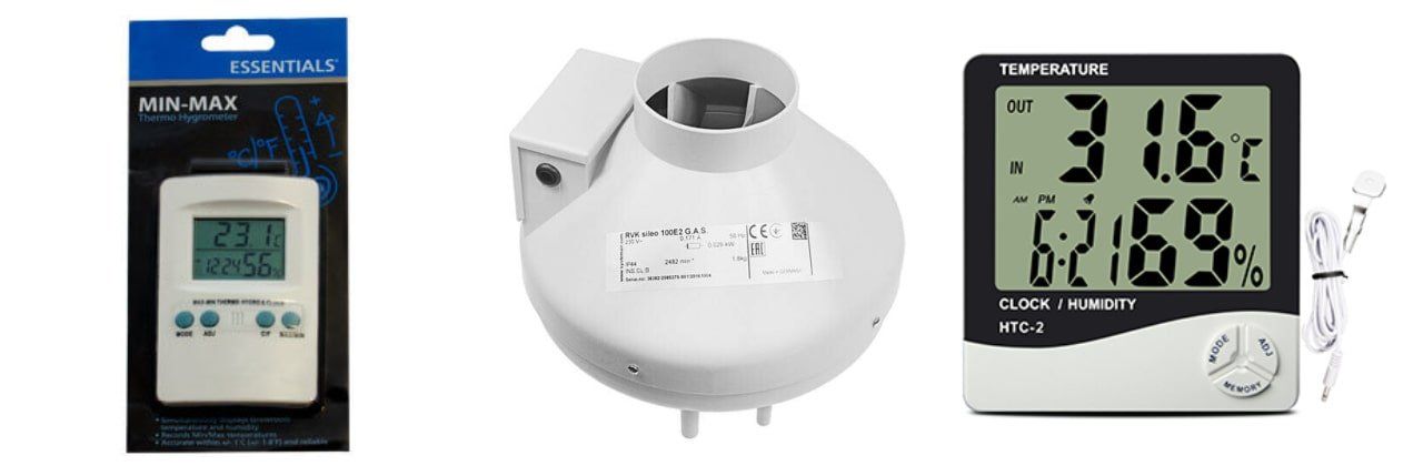 A hygrometer and an extractor fan will help to maintain the humidity of a grow room below 50% and prevent mould on your plants
