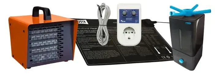 Use heat mats, fans and dehumidifiers to keep the correct temperature for your grow room
