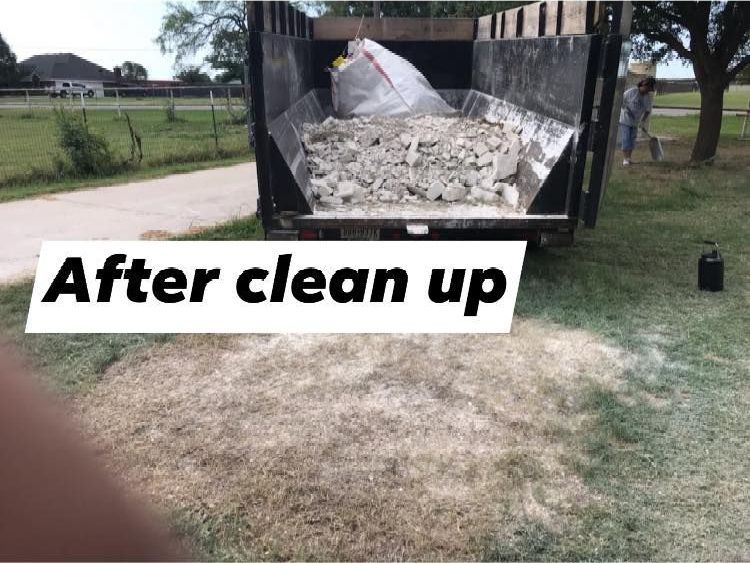 A picture of a dumpster with the words after clean up on it