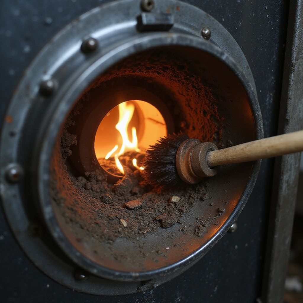 Fournaise en combustion nettoyée à la brosse.