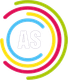 Logo circolare con anelli colorati attorno alle lettere “AS”
