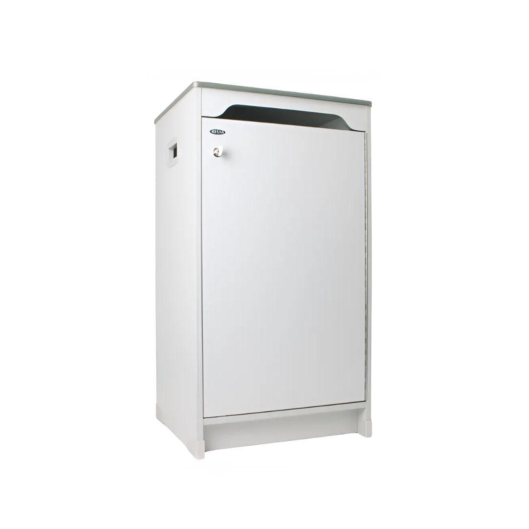 A white cabinet with a door on a white background.