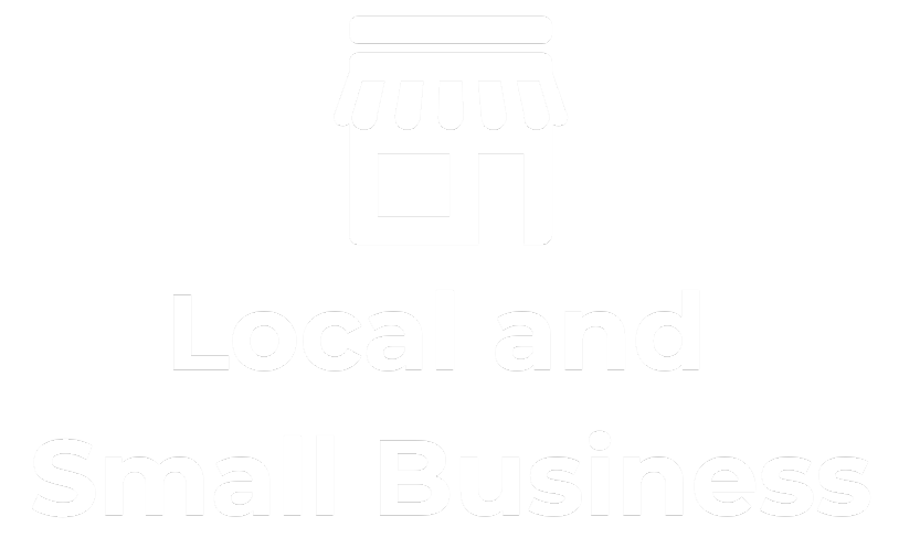 A small business logo with a store front and the words `` local and small business ''.