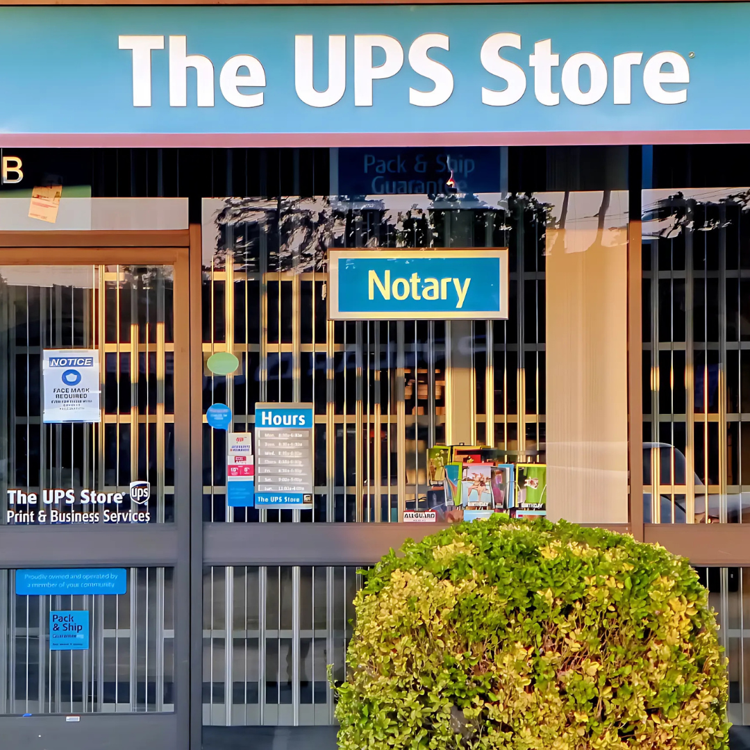 The ups store has a sign that says notary on it