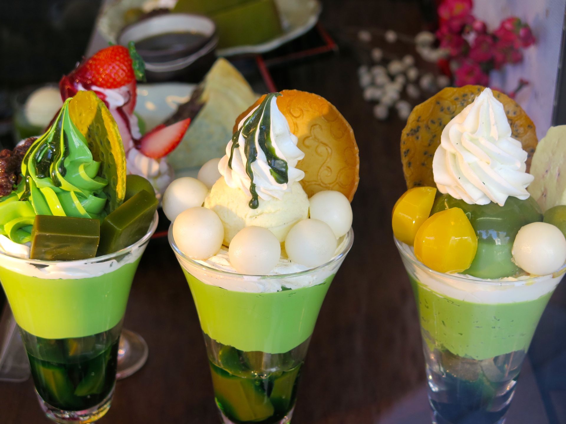 matcha, softijs, kastanje, yokan