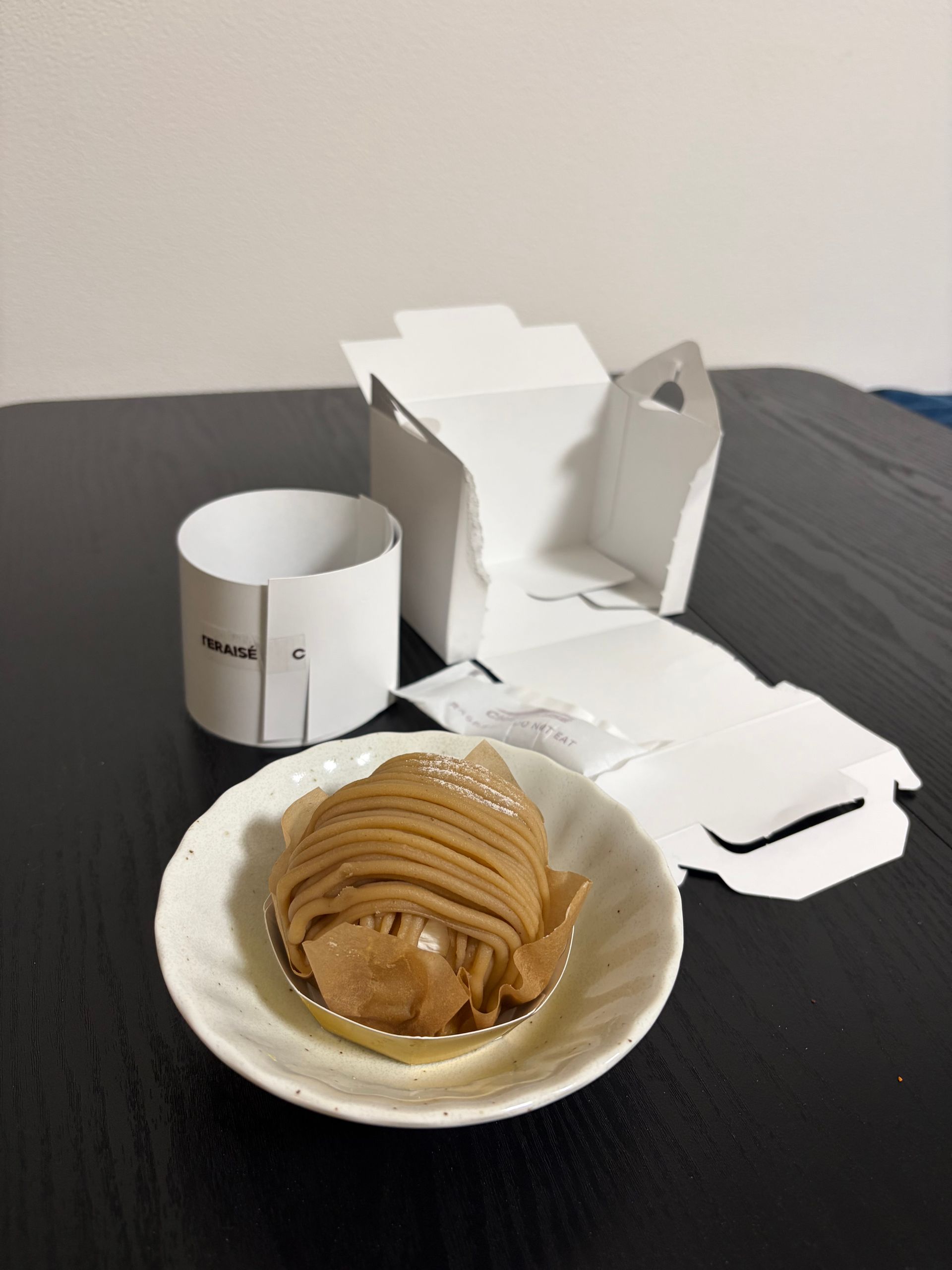 Mont blanc cake with all the wrapping materials