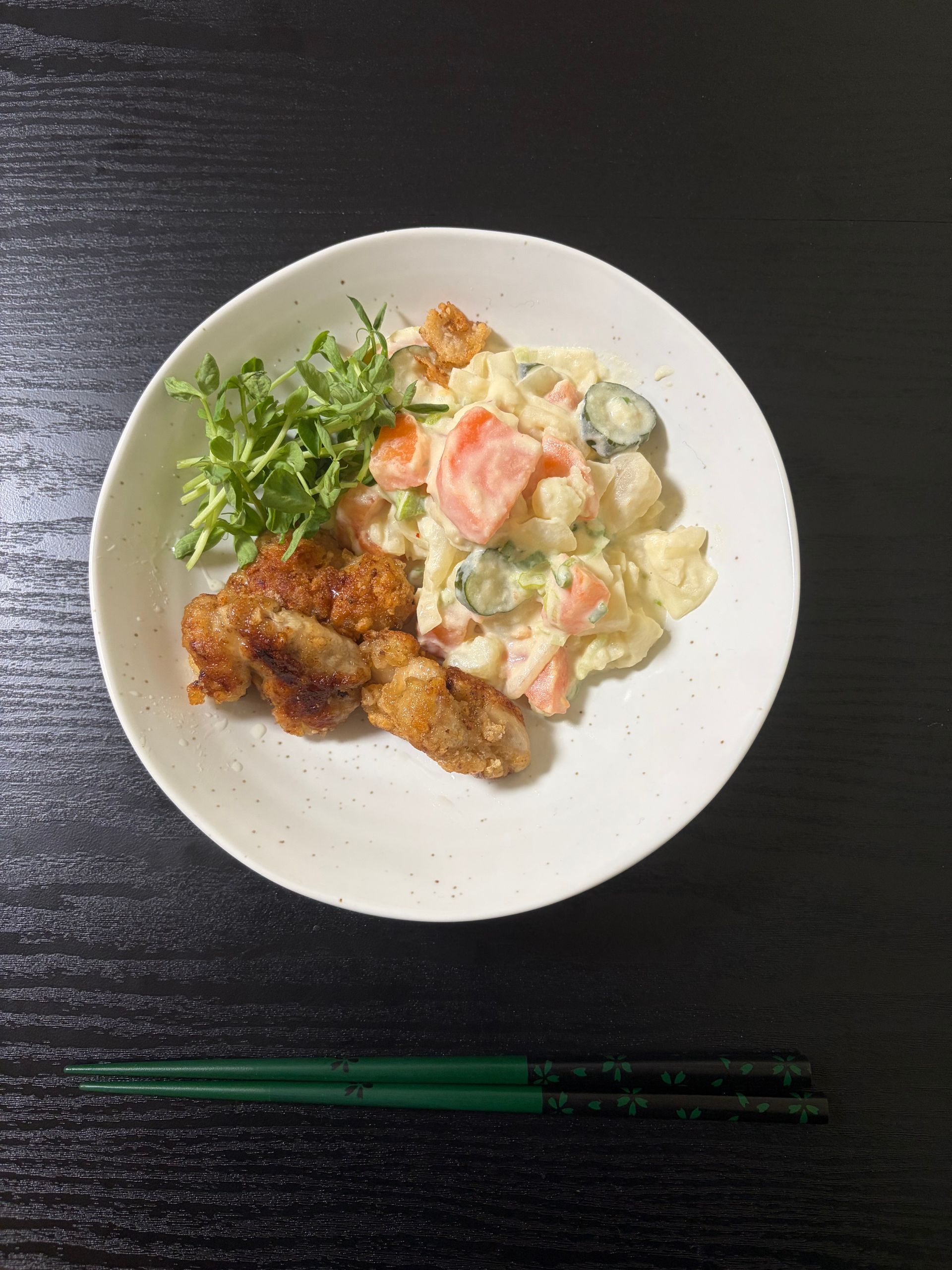 Japanese potato salad and Japanese crispy fried chicken