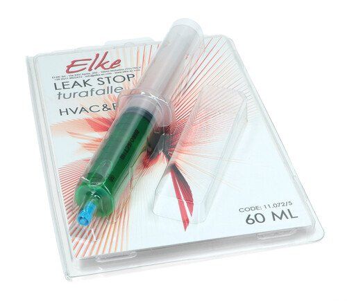 Siringa medica verde in confezione di plastica con etichetta Elke e indicazione di 80 ml.