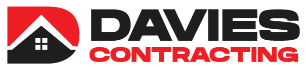 DAVIES CONTRACTING logo with red house icon and bold black text on white background