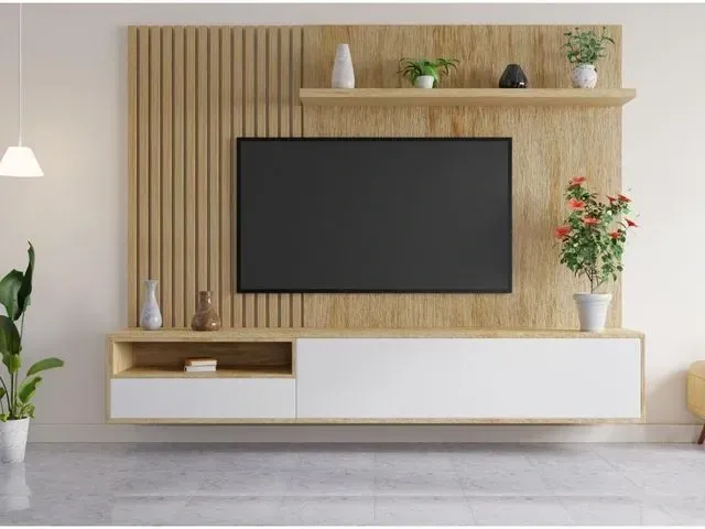 Derbyshire Joinery Specialists wooden media wall in a living room in Derby