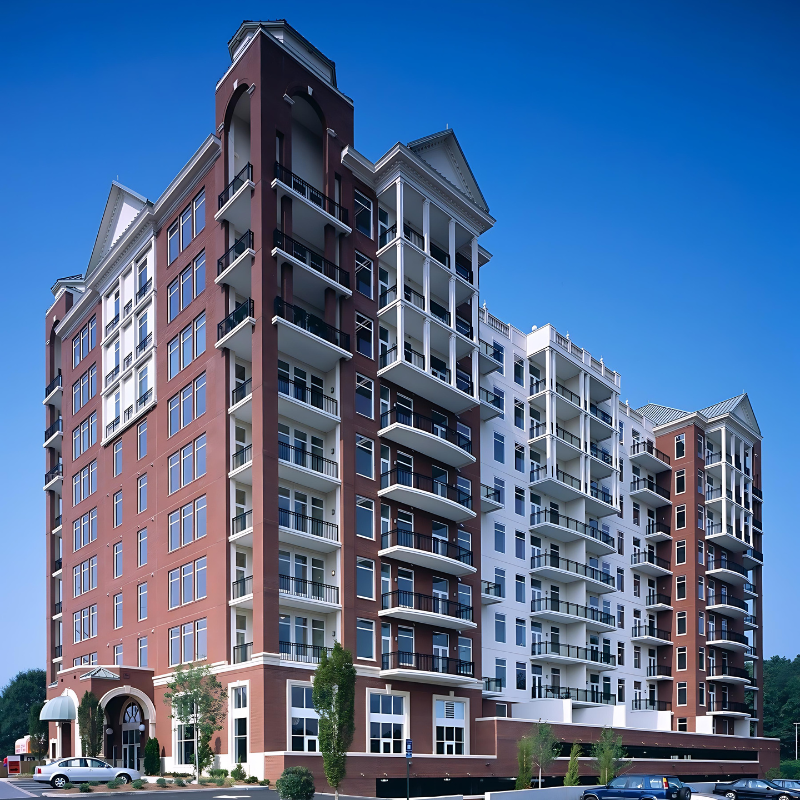 A large building with a lot of windows and balconies