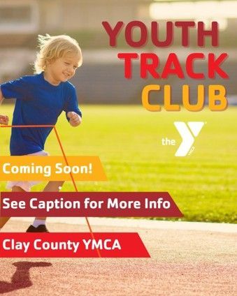 Youth Track Club at YMCA, child running on track, with Coming Soon