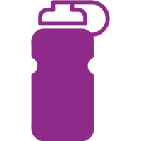 A purple icon of a sports water bottle with a screw-top lid and a carrying loop.