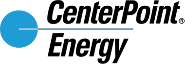 CenterPoint Energy logo with blue circle and black text on white background