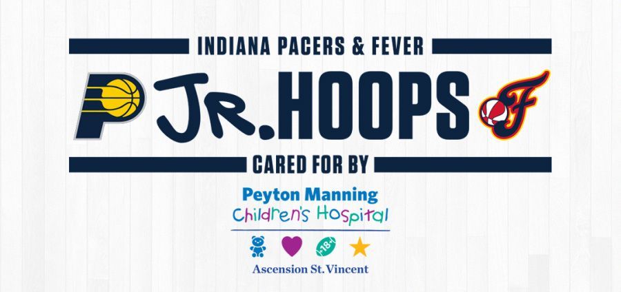 Indiana Pacers and Fever Jr. Hoops Cared for by Peyton Manning and Charles Huff logo poster