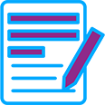 Blue document with red text lines and a blue-red pen, suggesting writing or editing.