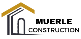 Muerle Construction logo with gold roof and black house outline