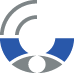 Ein blau-graues Logo mit zwei Augen und einem Kreis.