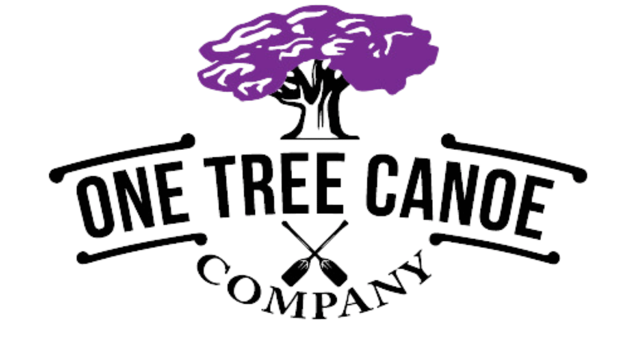Logo for One Tree Canoe Company: purple tree over black text.