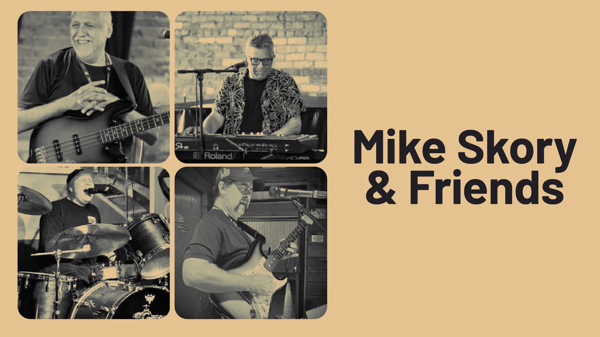 Bear Band logo with band members: bass, keyboard, drums, guitar. Bear Band logo with band members: bass, keyboard, drums, guitar.