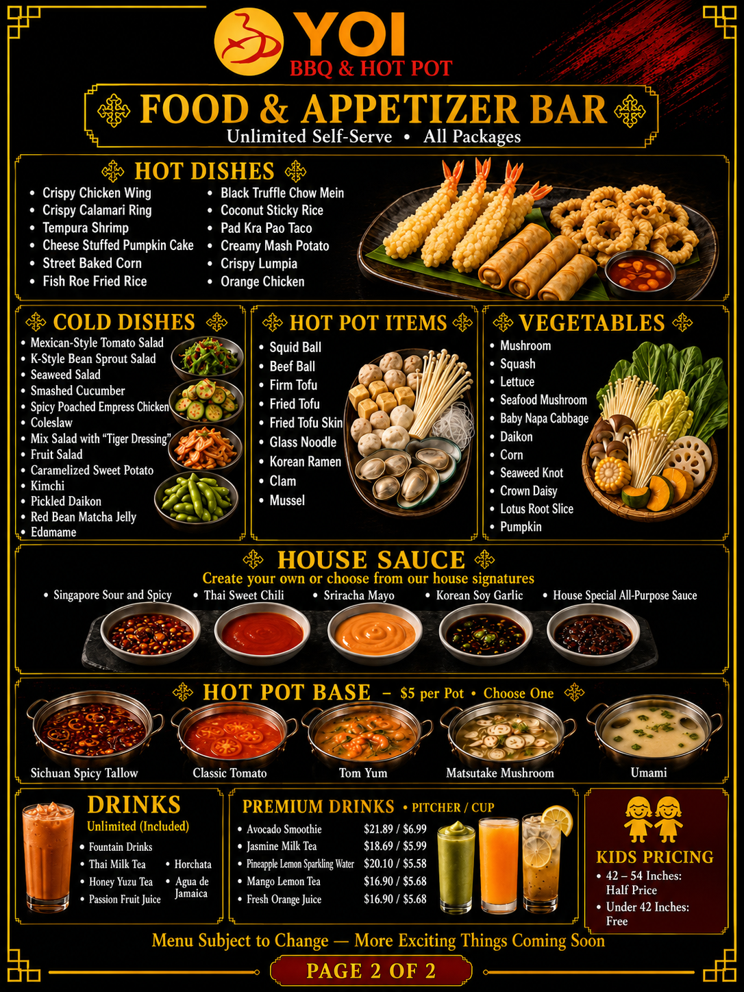 Yoi Korean bbq & Hotpot buffet Menu