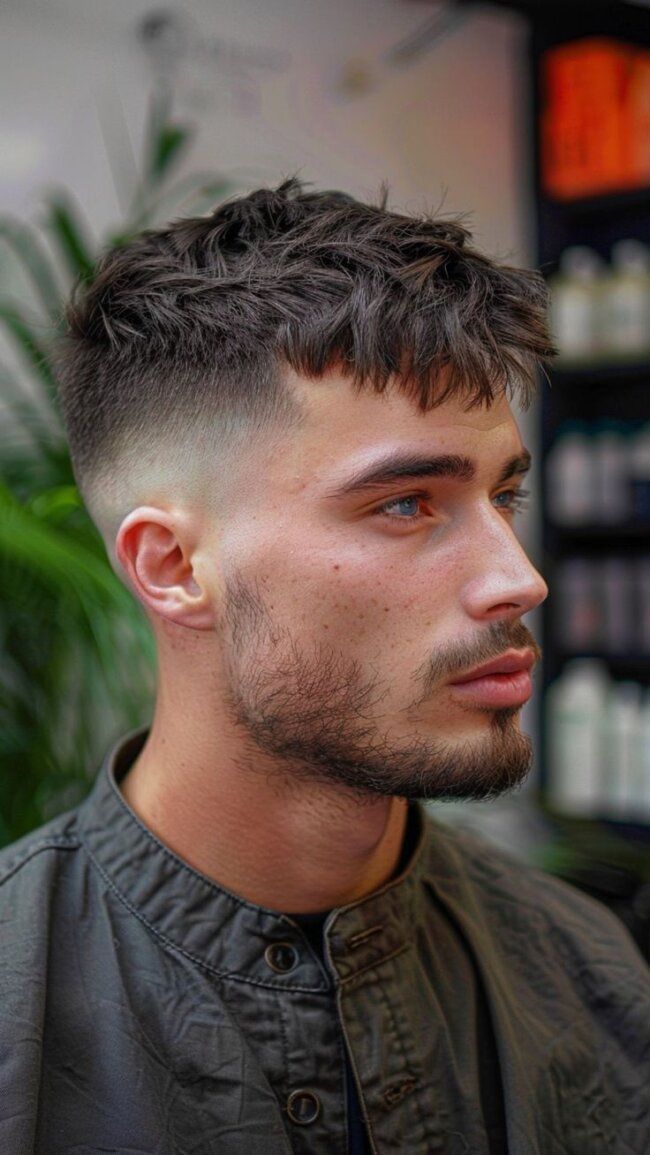 barber cutting men's hair with straight hair