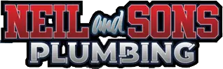 Logo for Neil and Sons Plumbing, with the company name in red and silver.
