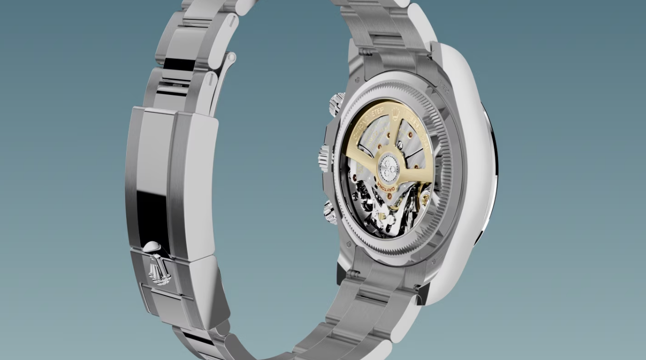 the back of a rolex watch shows the inside of the watch