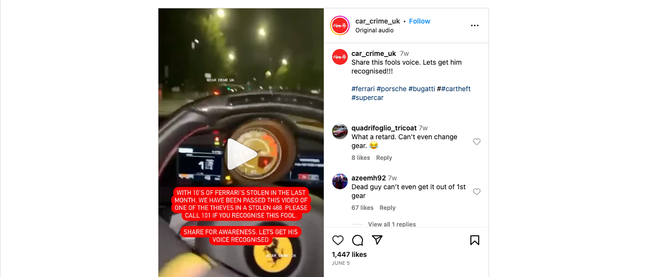 a screenshot of a video of a car driving at night .