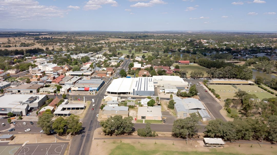 An Aerial View of a Small Town With Lots of Buildings and Trees — Bonville Landscape Centre in Toorima, NSW