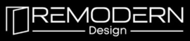Logo RE MODERN Design in bianco su sfondo nero