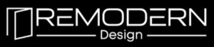 Logo RE MODERN Design in bianco su sfondo nero