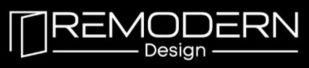Logo RE MODERN Design in bianco su sfondo nero