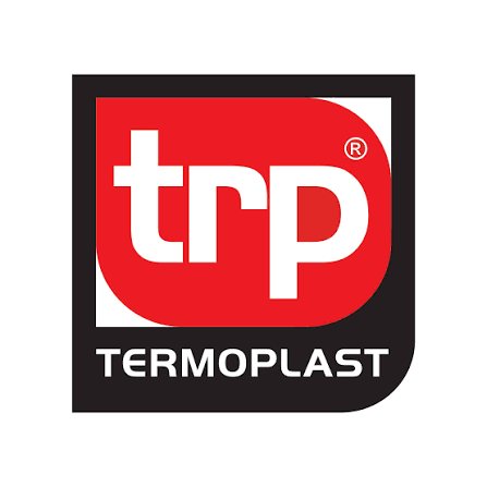 Logo TRP Termoplast nei colori rosso, bianco e nero, con un design a quadrato arrotondato