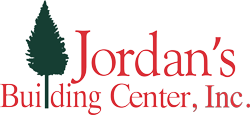 Jordan’s Building Center, Inc. logo with a green pine tree and red text