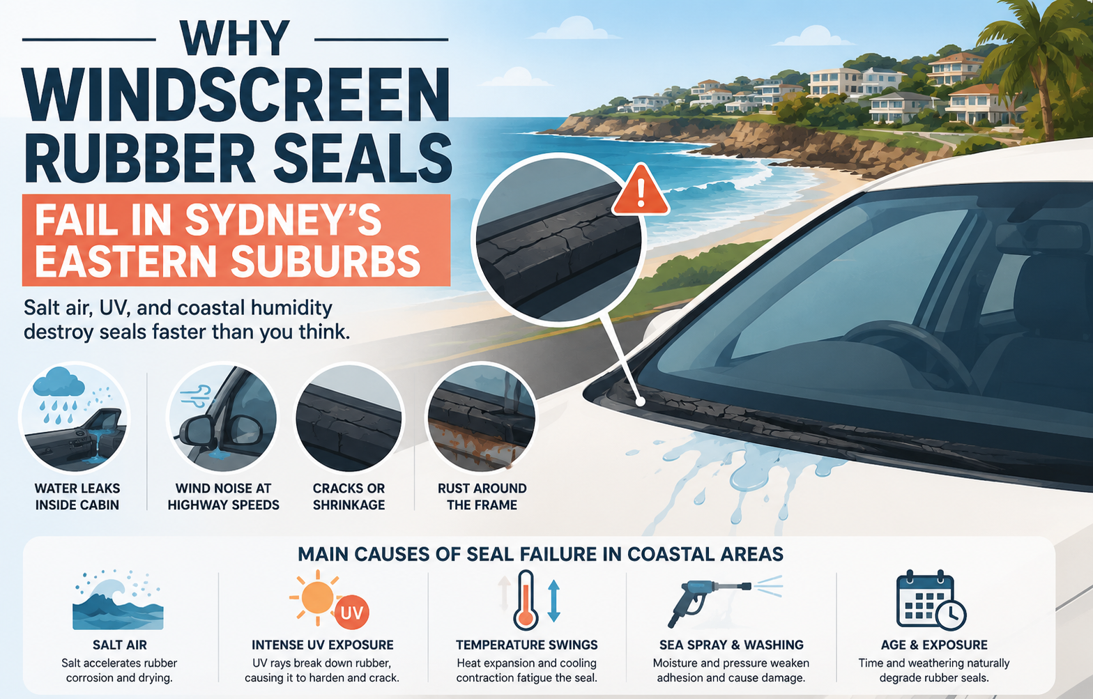windscreen rubber seal failing Eastern Suburbs
