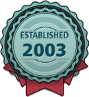 a seal that says established 2003 with a red ribbon around it .