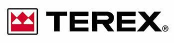 the logo for terex is black and red and has a crown on it .