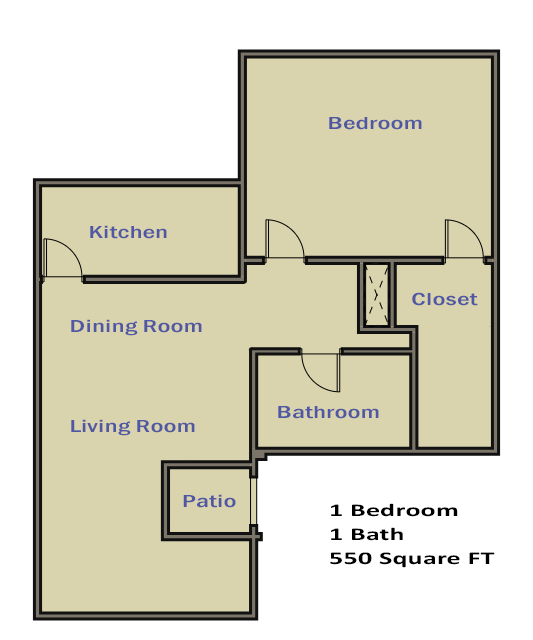 a floor plan of a 1 bedroom apartment with 550 square feet