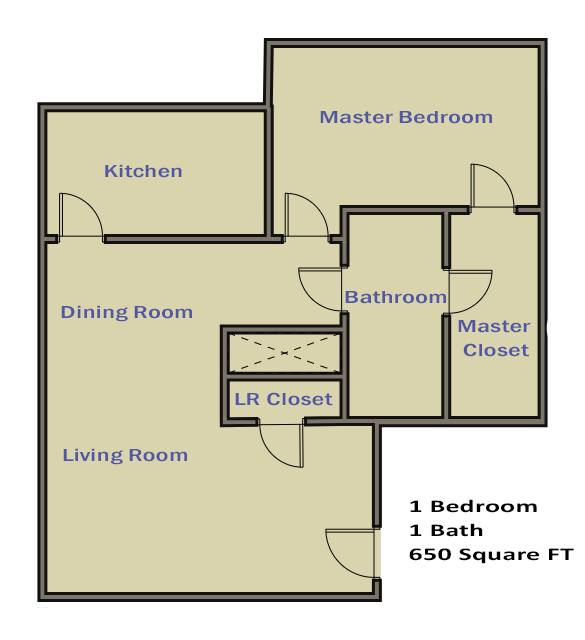 a floor plan of a 1 bedroom apartment