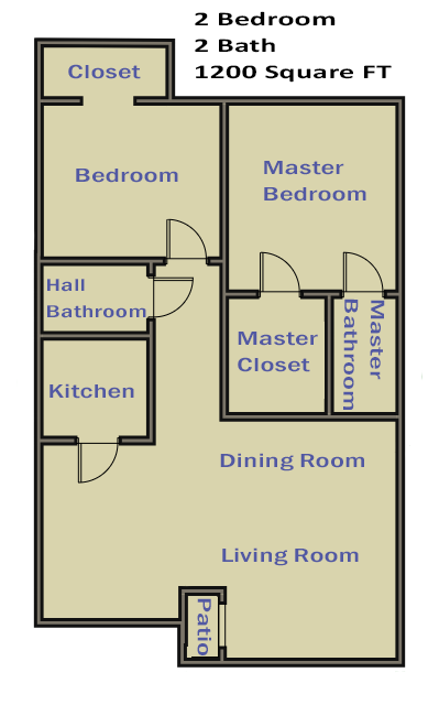 a floor plan of a 2 bedroom apartment with 1200 square ft